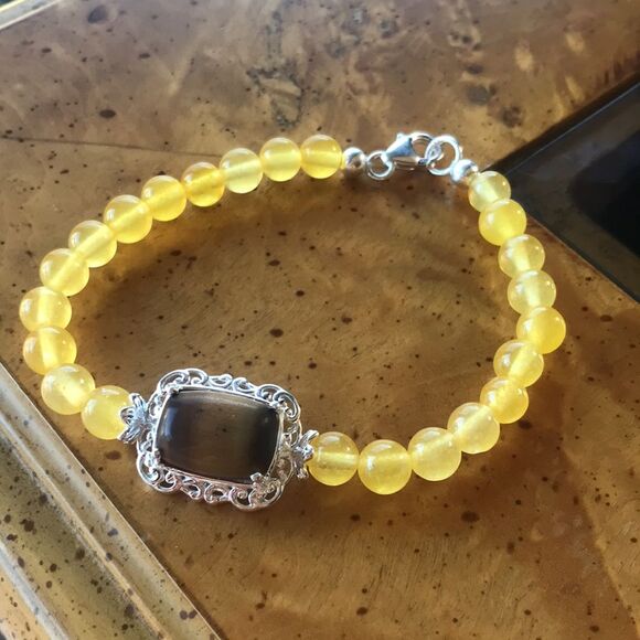 Natural Tiger’s Eye Sterling Silver Bracelet - Picture 2 of 7